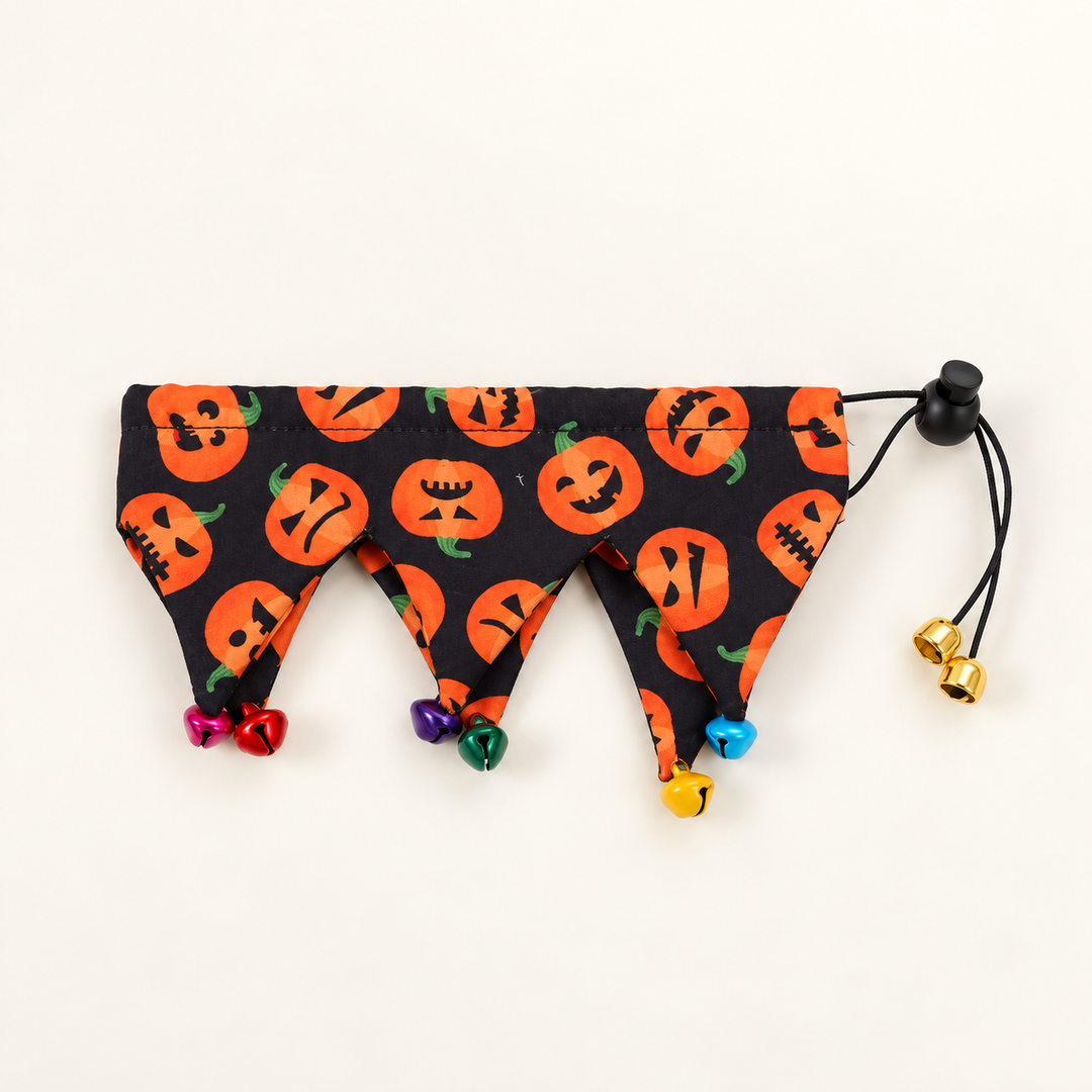 Pumpkin print Halloween bell bib for cats and small dogs