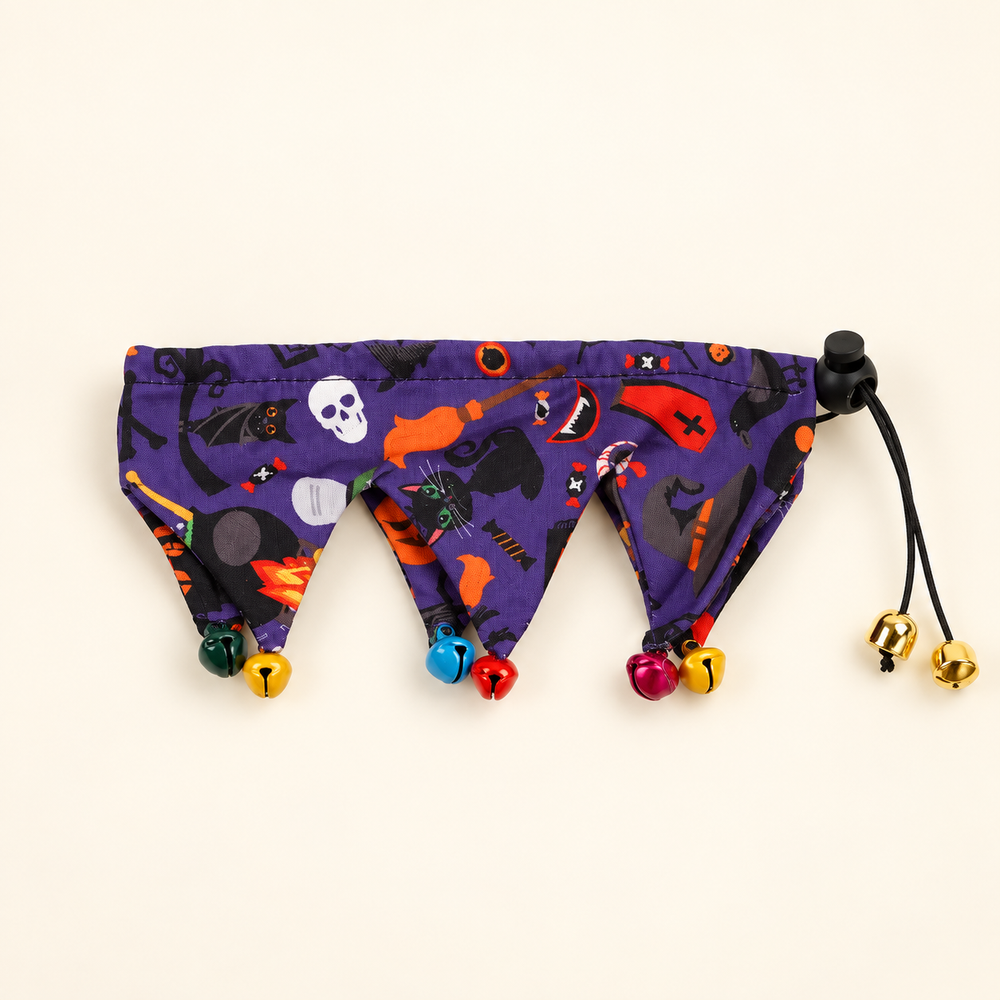 Purple Halloween bell bib for cats and small dogs