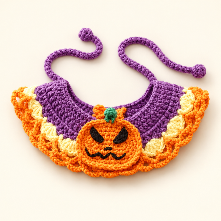 Handmade crochet pumpkin Halloween pet collar