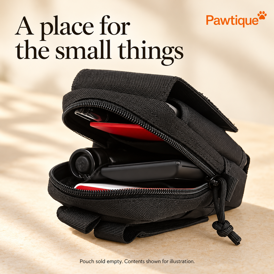 Open pouch with interior pockets; illustrated contents are not included
