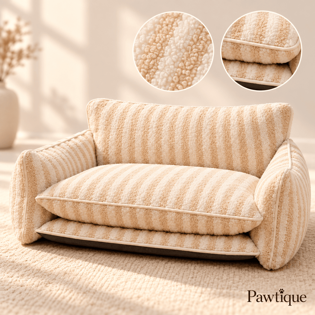 Pawtique StripeNest Faux Lambswool Pet Sofa Bed - Pawtique