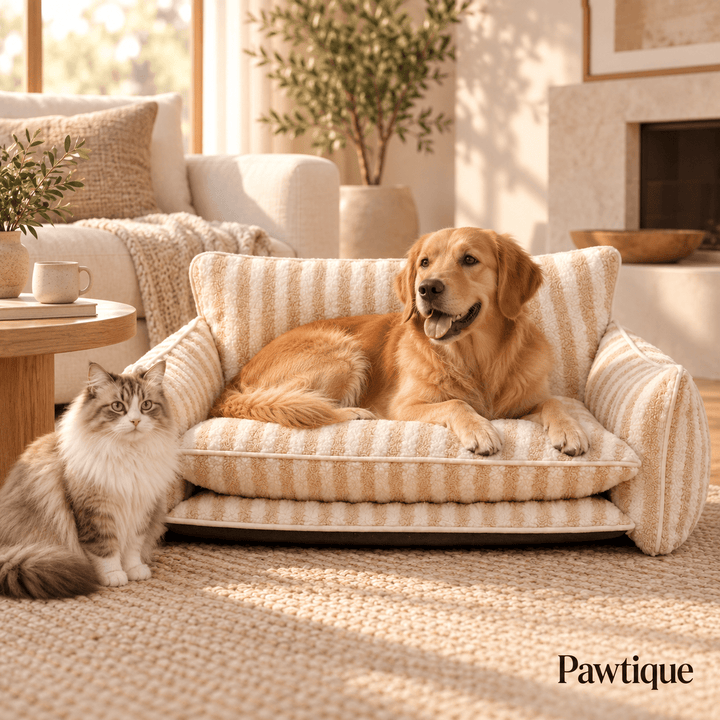 Pawtique StripeNest Faux Lambswool Pet Sofa Bed - Pawtique