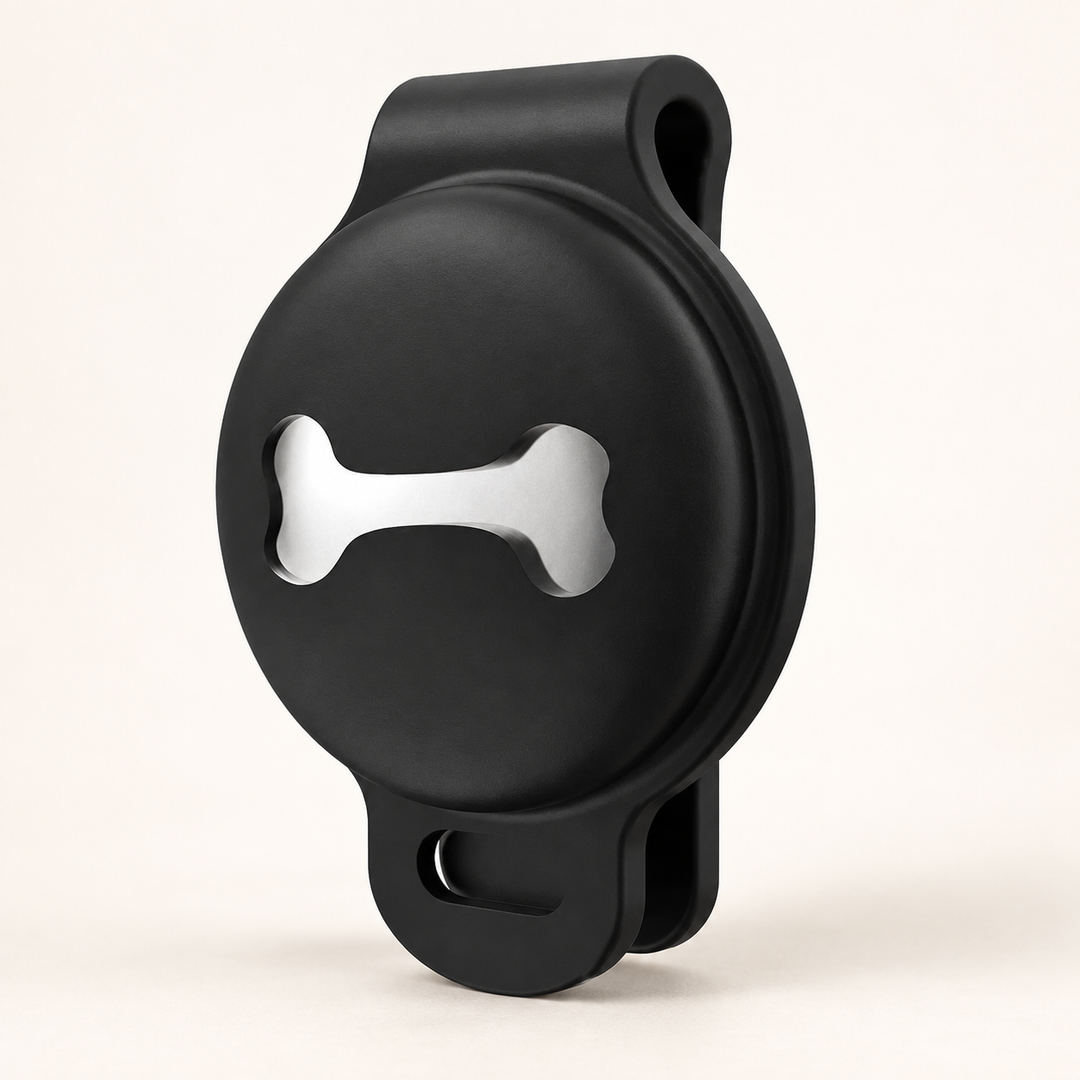 Pawtique TagNest silicone AirTag collar holder in black