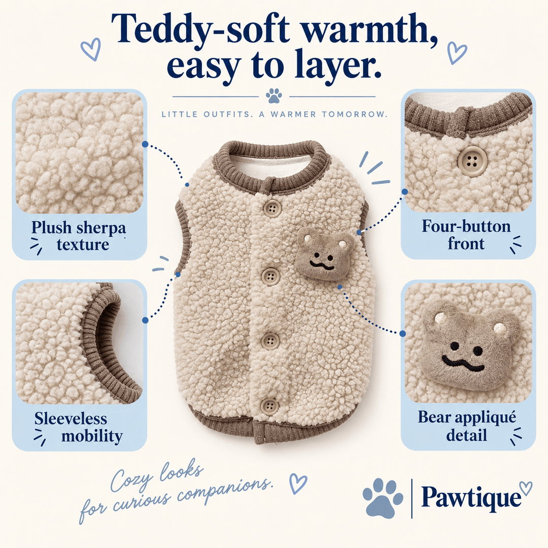 Pawtique TeddySnug™ Sherpa Button Pet Vest - Pawtique