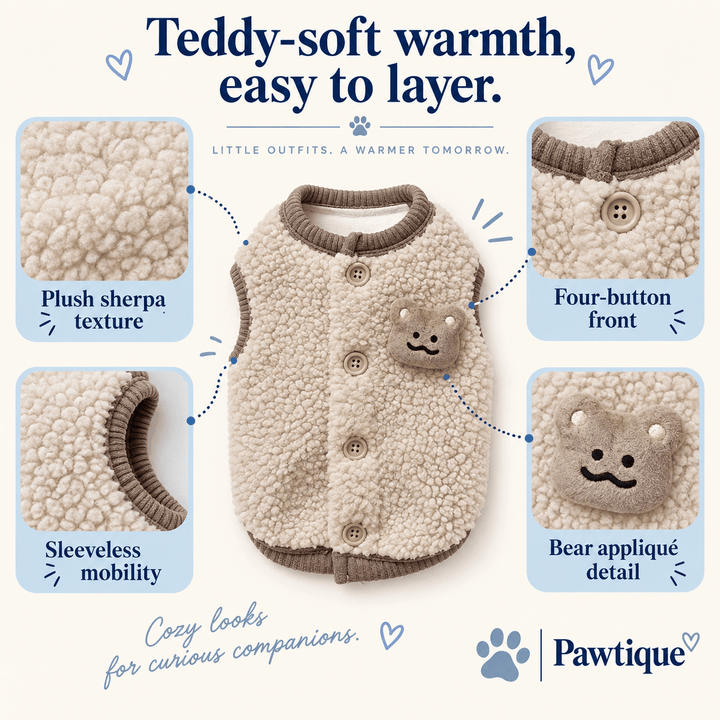 Pawtique TeddySnug™ Sherpa Button Pet Vest - Pawtique