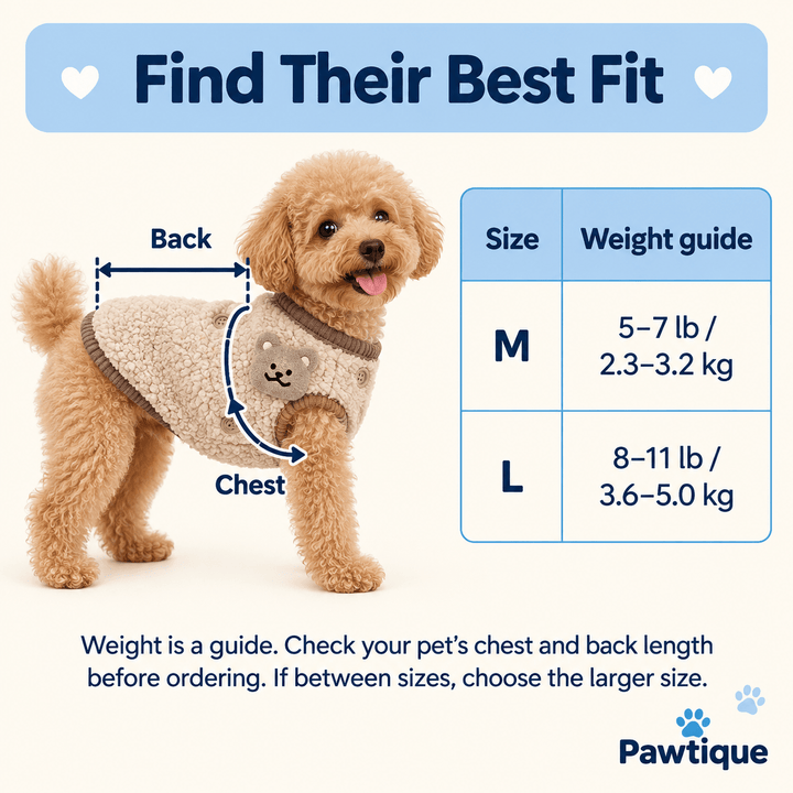 Pawtique TeddySnug™ Sherpa Button Pet Vest - Pawtique