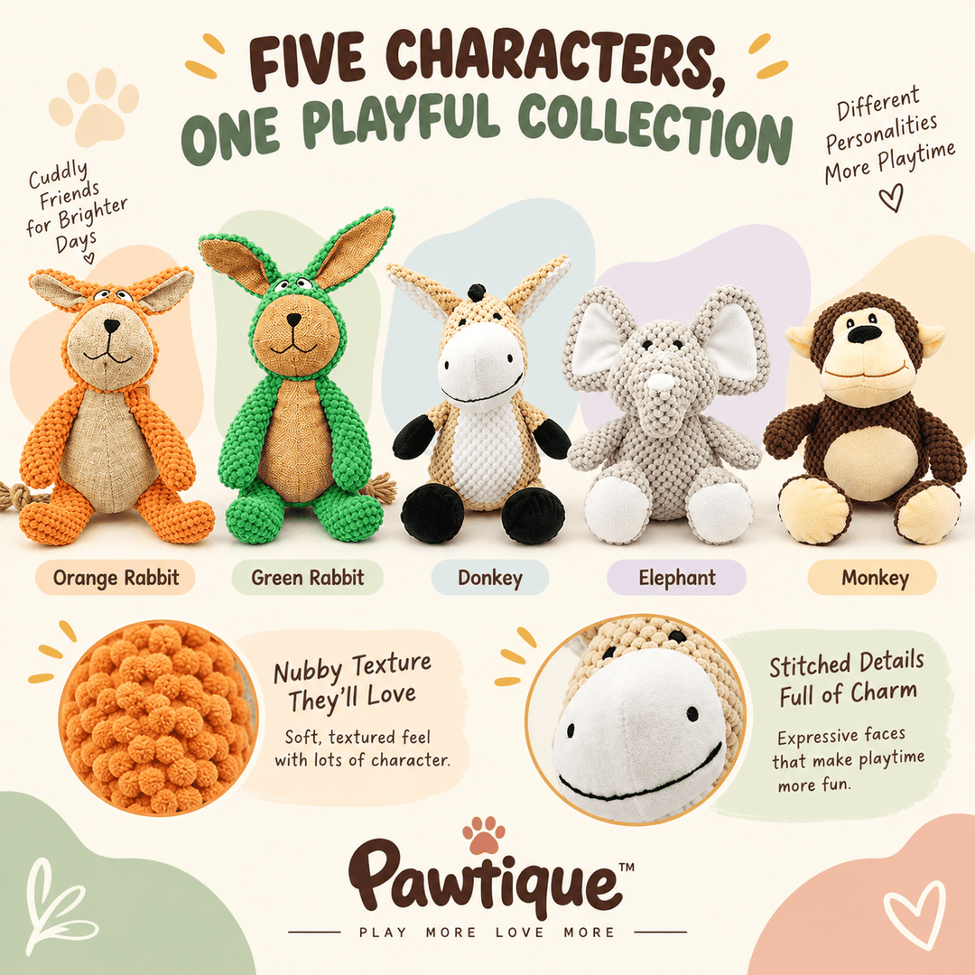 Pawtique TextureTails™ Animal Plush Dog Toy - Pawtique