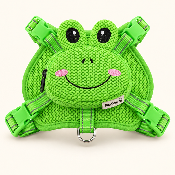 Pawtique TrailCritter green frog backpack dog harness