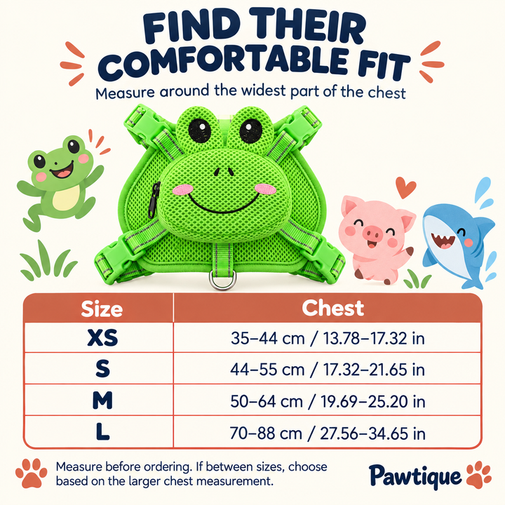 Pawtique animal backpack dog harness chest size chart