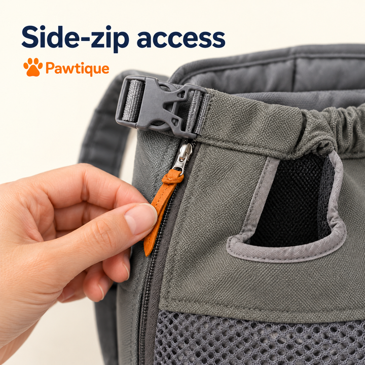 Close-up of TrailMate side zipper and orange pull tab