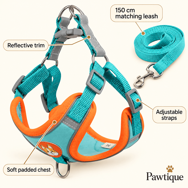 Pawtique TrailSoft™ Reflective Padded Dog Harness &amp; Leash Set - Pawtique