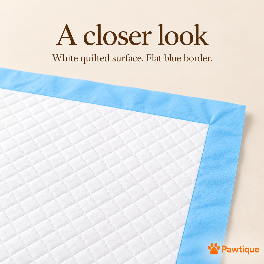 Close-up of the white quilted training pad surface and flat blue border