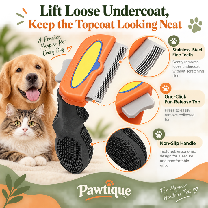 Pawtique UndercoatEase™ One-Click Deshedding Rake - Pawtique