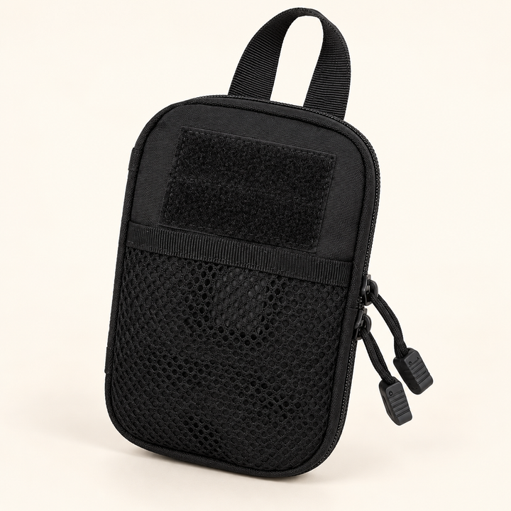 Black Walking Gear Organizer Pouch on cream background