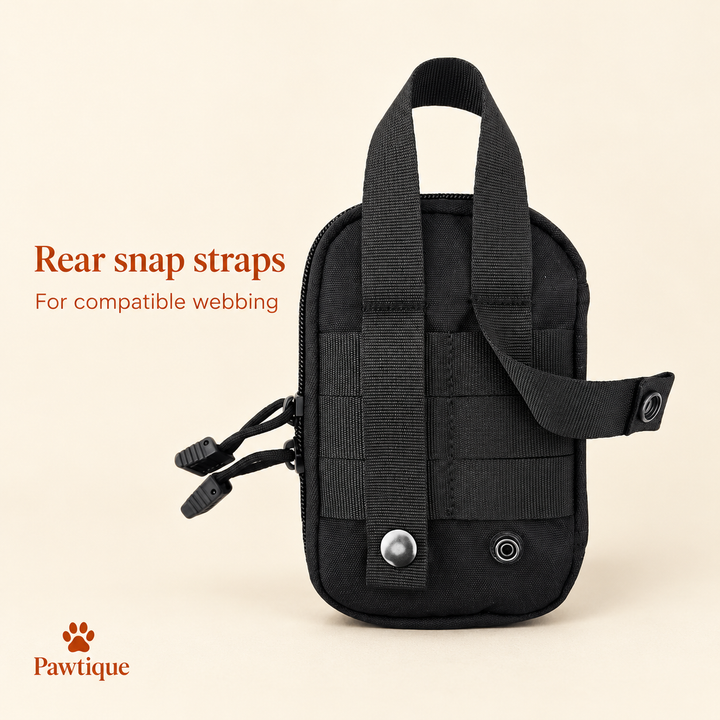 Two rear snap straps and carry loop; attach only to compatible webbing