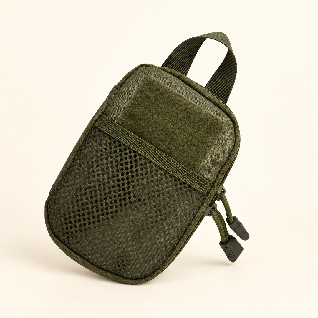 Green Walking Gear Organizer Pouch on cream background