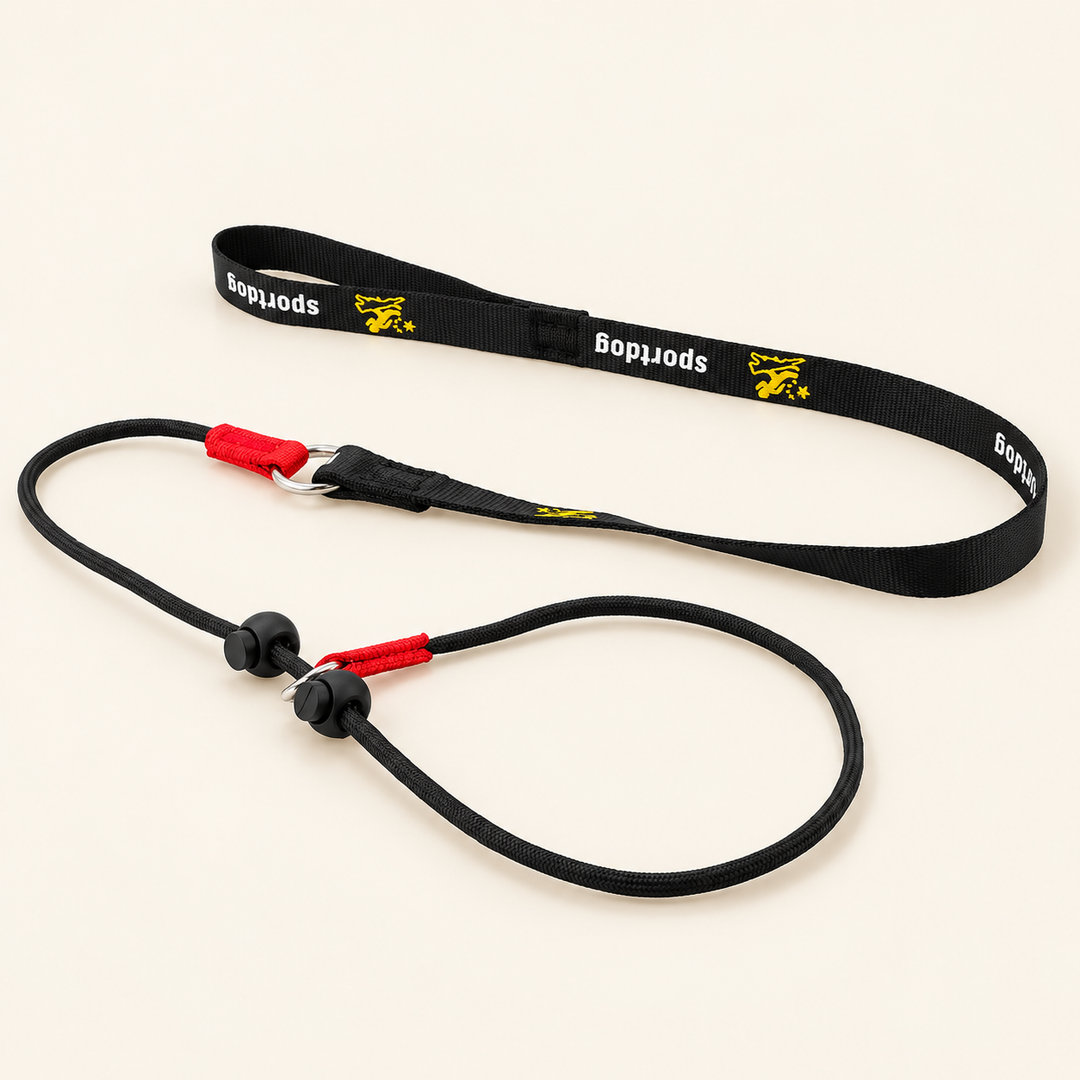Black (1) 150 cm slip lead with printed 2 cm webbing handle and black rope loop
