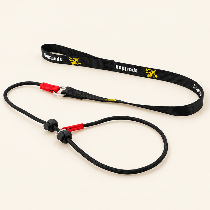 Black (1) 150 cm slip lead with printed 2 cm webbing handle and black rope loop