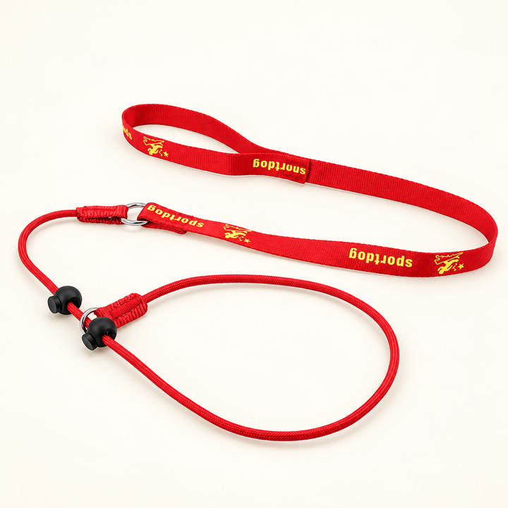 Red (1) 150 cm slip lead with printed 2 cm webbing handle and red rope loop