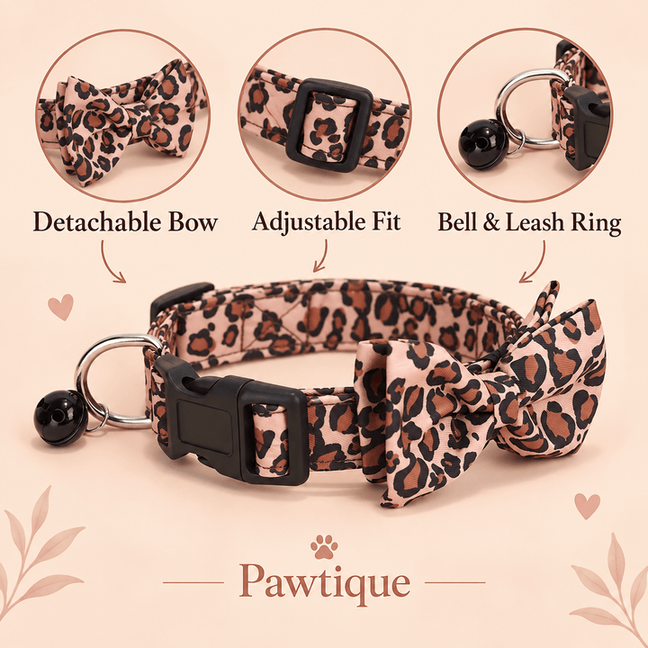 Pawtique WildCharm™ Leopard Bow Pet Collar - Pawtique