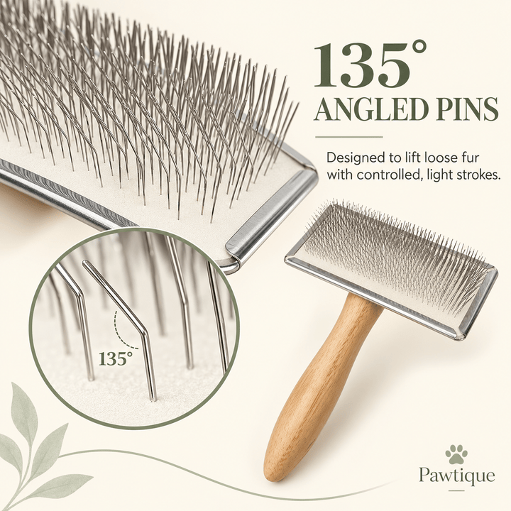 Pawtique WoodSlick™ Angled-Pin Slicker Brush - Pawtique