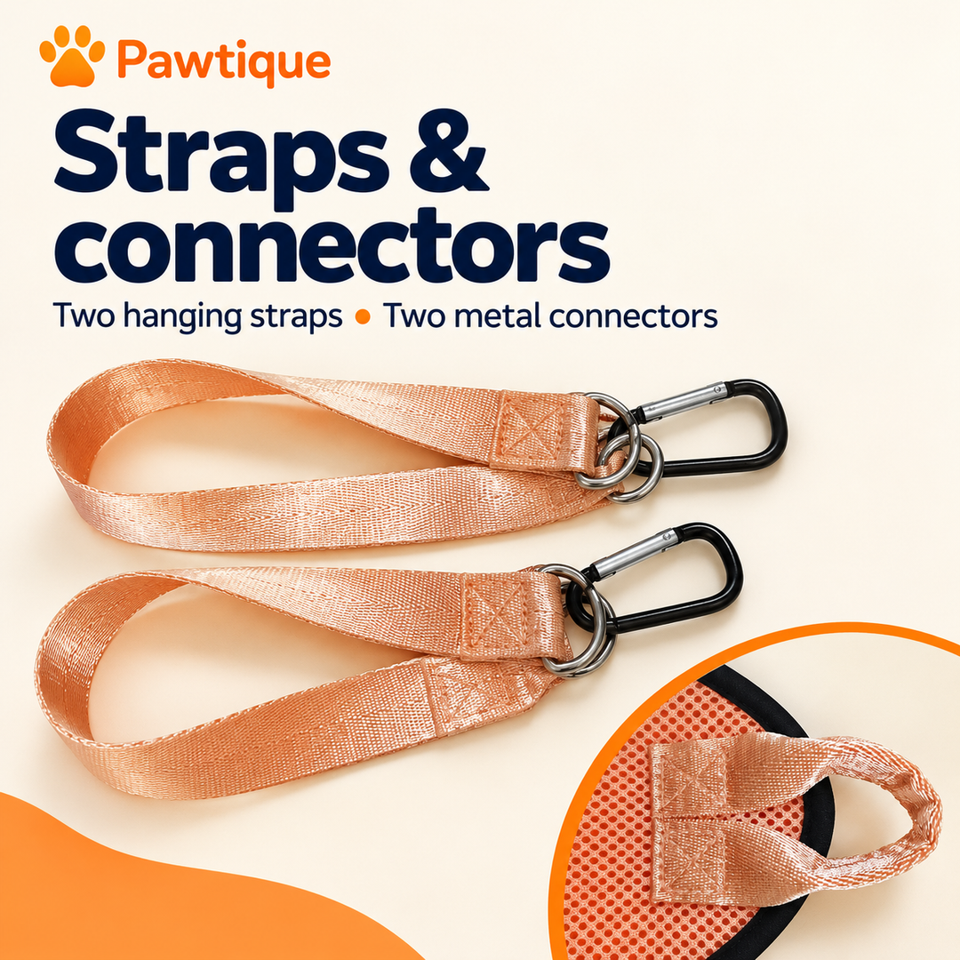 Two hanging straps and two metal connectors with a detail of a stitched hammock corner loop