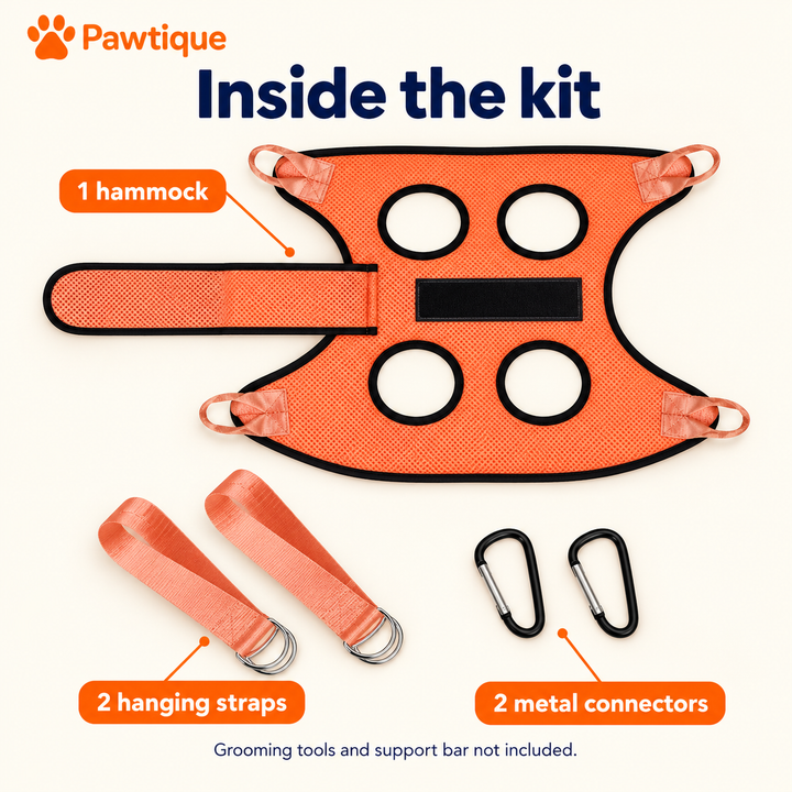 Kit contents: one hammock, two hanging straps and two metal connectors; tools and support bar excluded