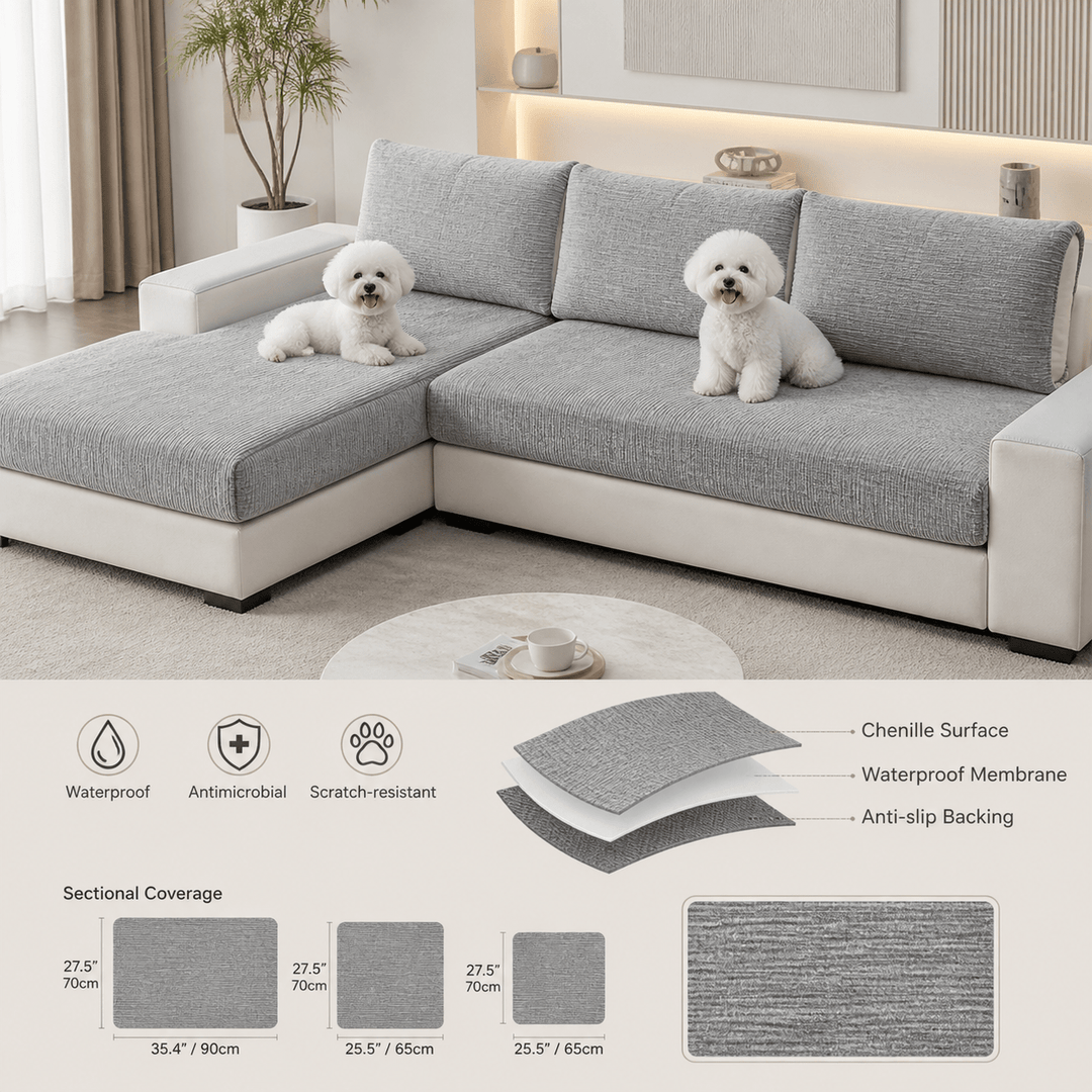 PureGuard Waterproof Antimicrobial Chenille Sectional Cover - Pawtique