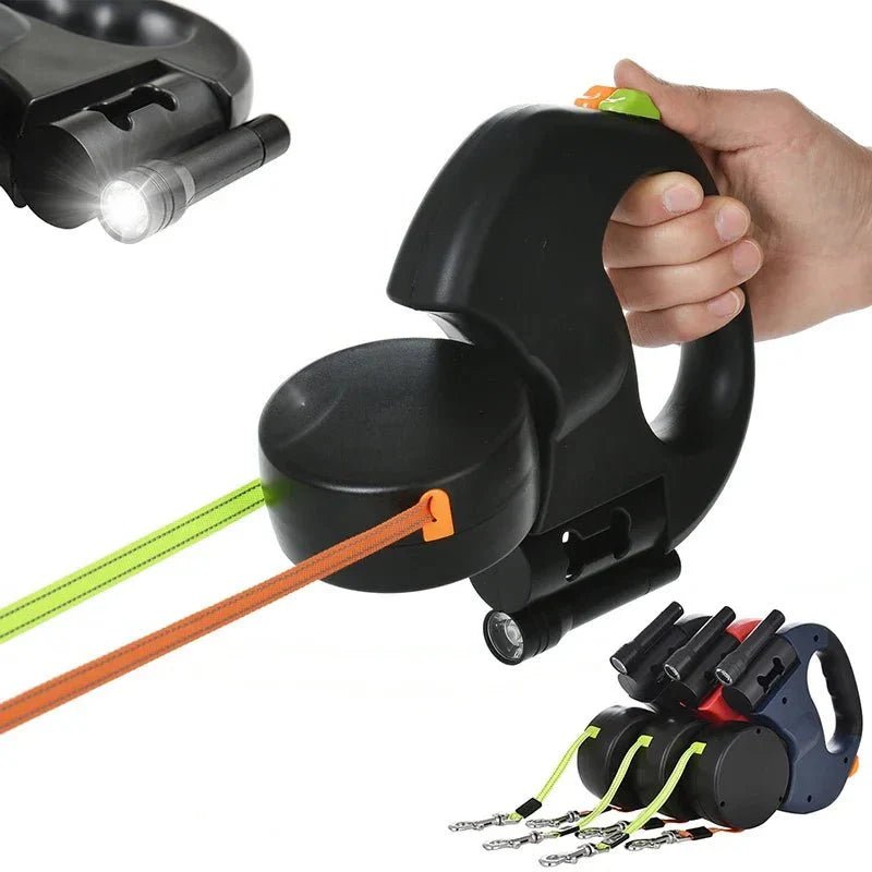 Retractable Double Dog Leash – 360° Rotatable & Anti - Tangle | Reflective 3M Leashes & Brake System - Pawtique