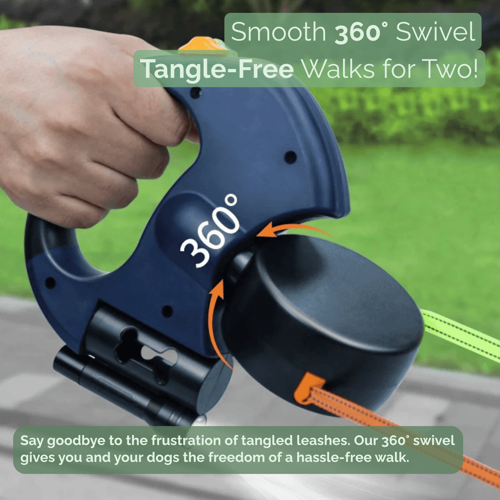 Retractable Double Dog Leash – 360° Rotatable & Anti - Tangle | Reflective 3M Leashes & Brake System - Pawtique