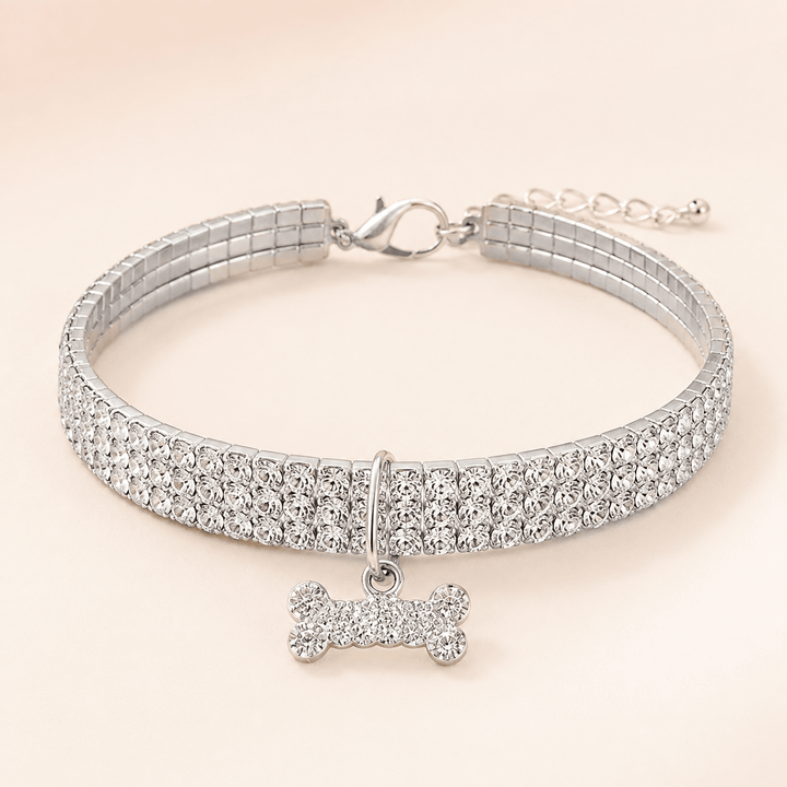 Rhinestone Bone Charm Collar - Pawtique