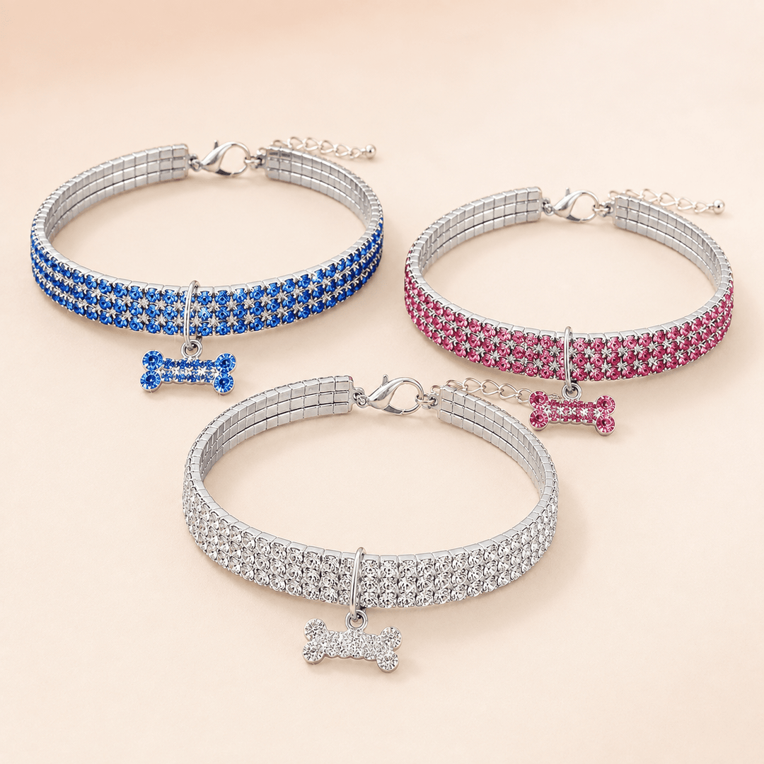 Rhinestone Bone Charm Collar - Pawtique