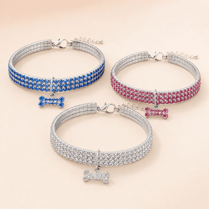 Rhinestone Bone Charm Collar - Pawtique