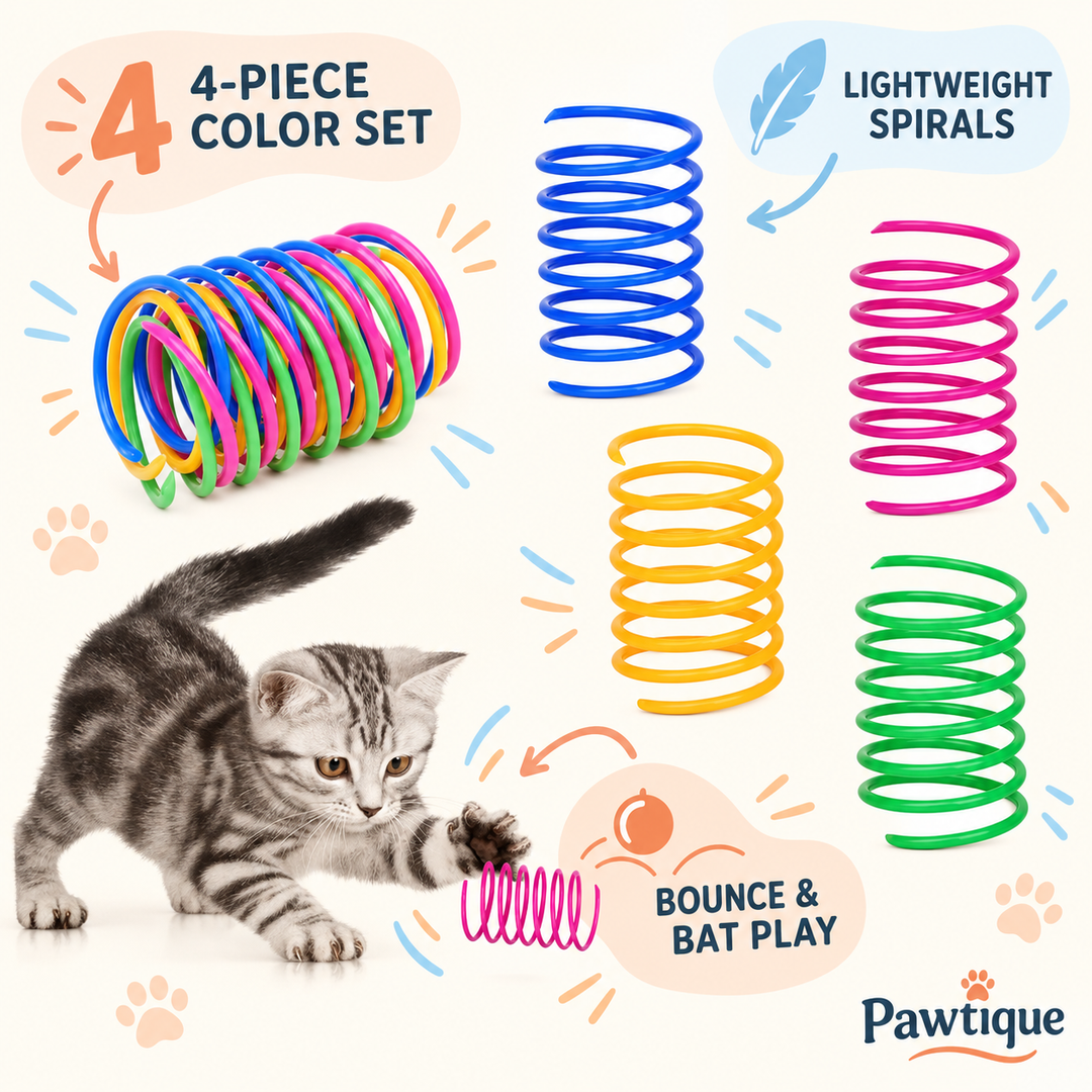 Pawtique spiral spring cat toys features