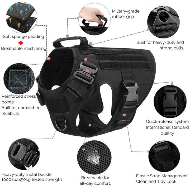 Tactical Dog Harness with Leash – Military Vest for Dogs - Pawtique