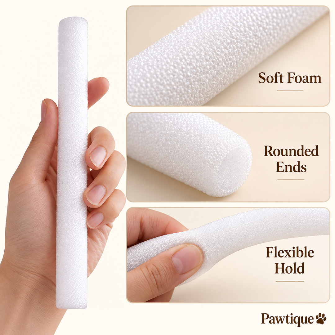 Soft foam texture, rounded ends and flexible hold of Pawtique TuckSure