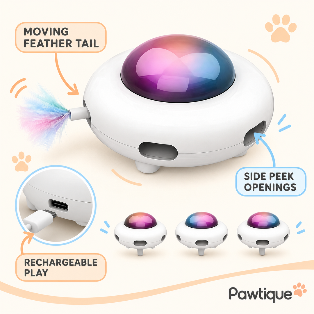 Pawtique UFO electronic cat toy features