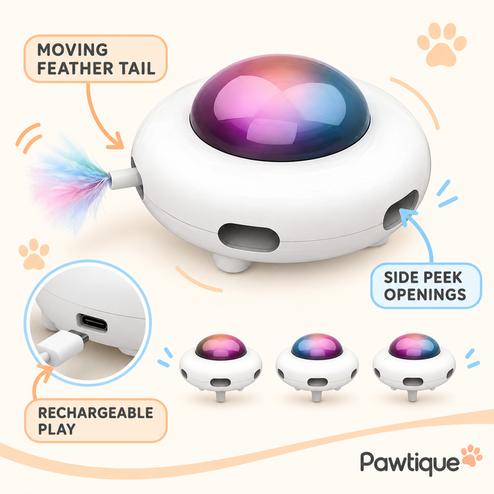 Pawtique UFO electronic cat toy features