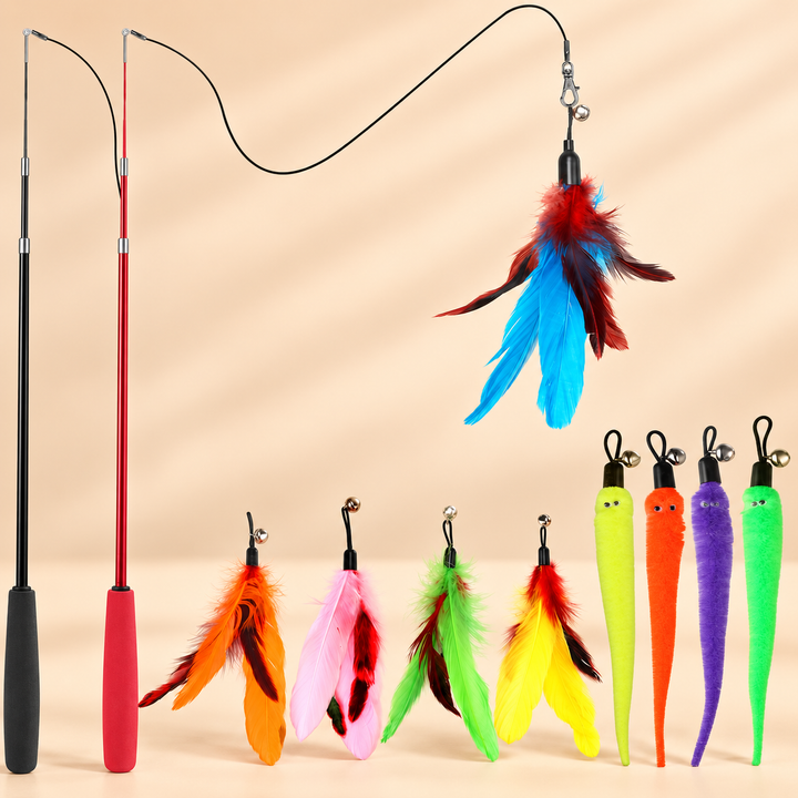 Pawtique feather wand cat toy set hero