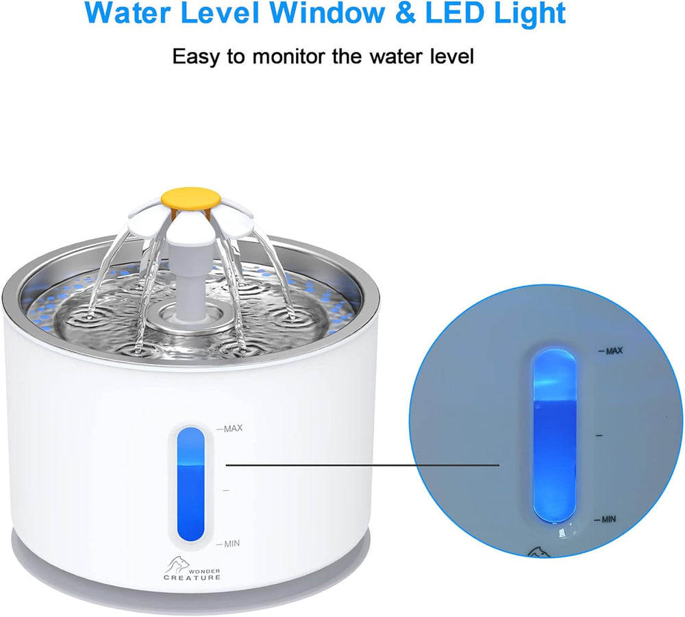Water Fountain High - grade stainless - steel Upgraded pump with LED light - Pawtique