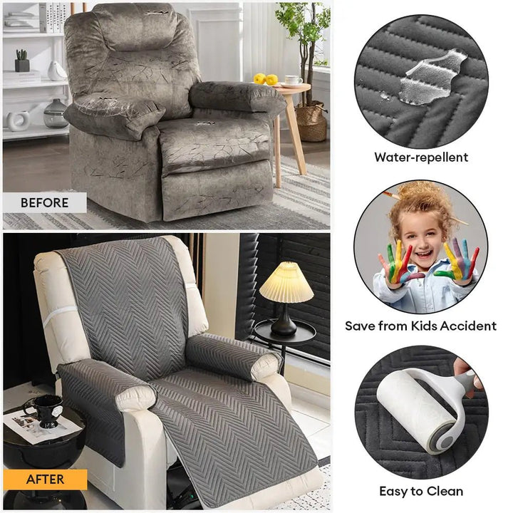 Water-Repellent Furniture Protection Recliner Couch Cover with Elastic Straps - Classic W - Pawtique