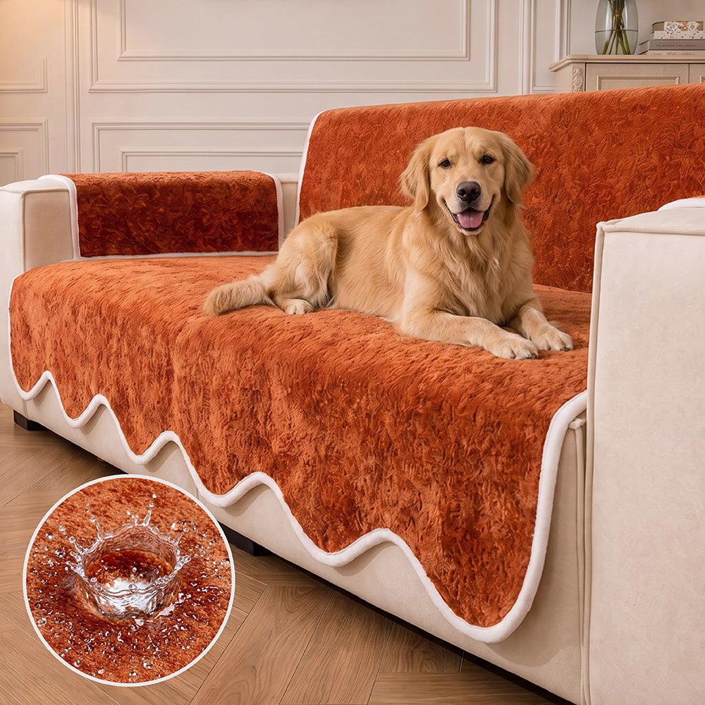 Waterproof Plush Velvet Contrast Wavy Edge Couch Cover - Pawtique