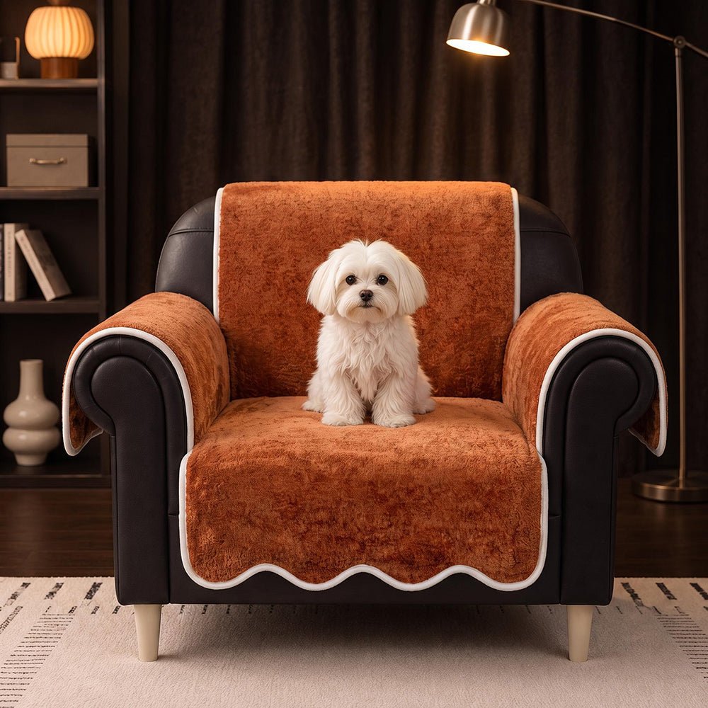 Waterproof Plush Velvet Contrast Wavy Edge Couch Cover - Pawtique