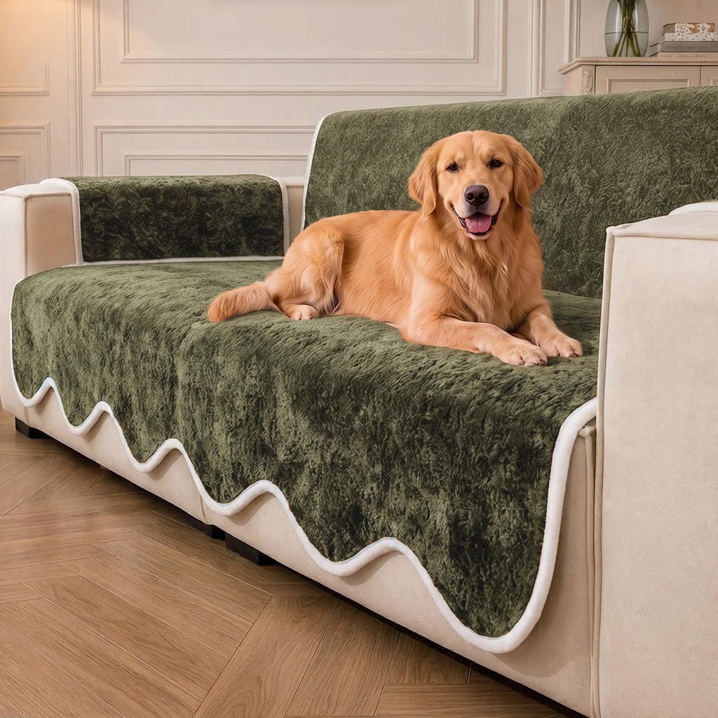 Waterproof Plush Velvet Contrast Wavy Edge Couch Cover - Pawtique