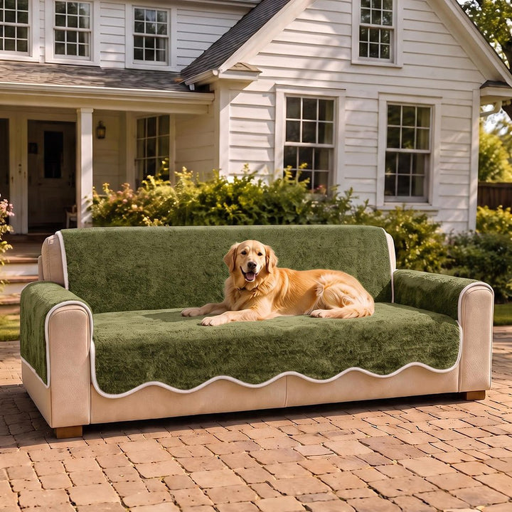 Waterproof Plush Velvet Contrast Wavy Edge Couch Cover - Pawtique