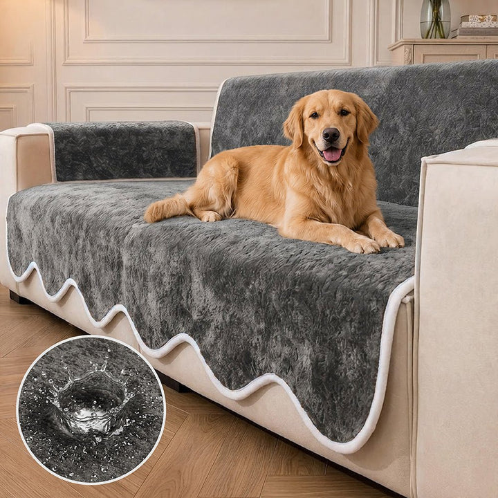 Waterproof Plush Velvet Contrast Wavy Edge Couch Cover - Pawtique