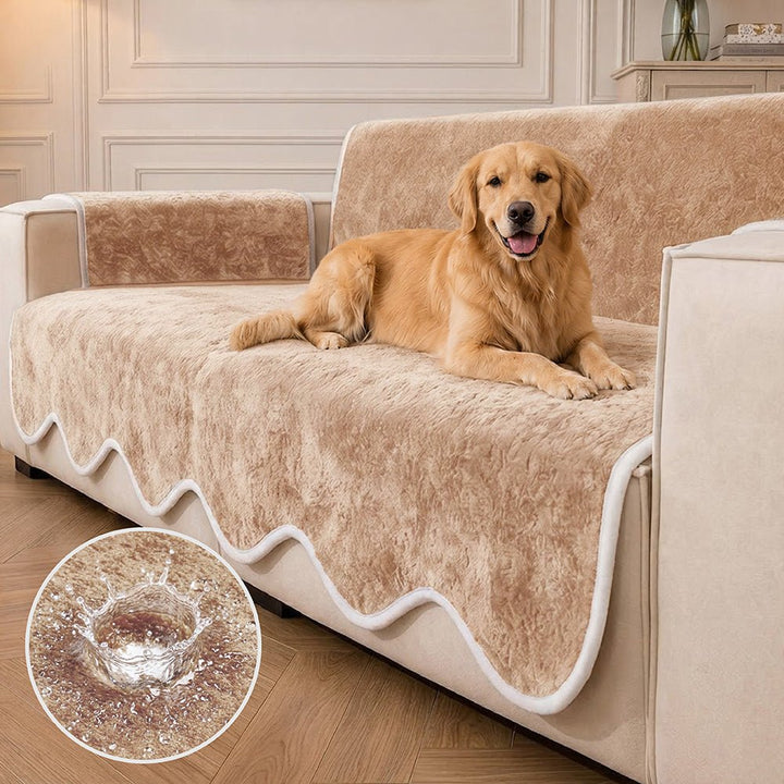 Waterproof Plush Velvet Contrast Wavy Edge Couch Cover - Pawtique