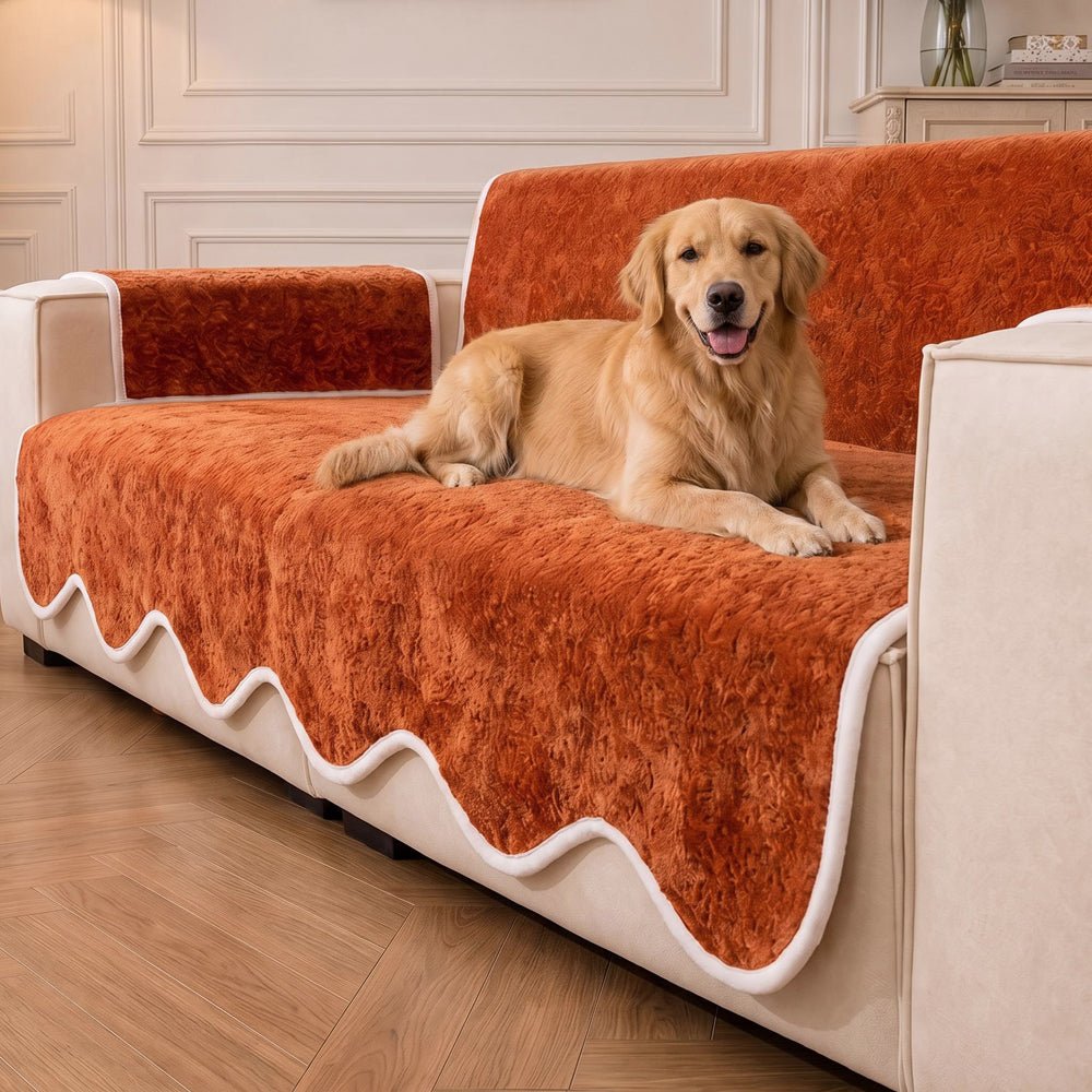 Waterproof Plush Velvet Contrast Wavy Edge Couch Cover - Pawtique