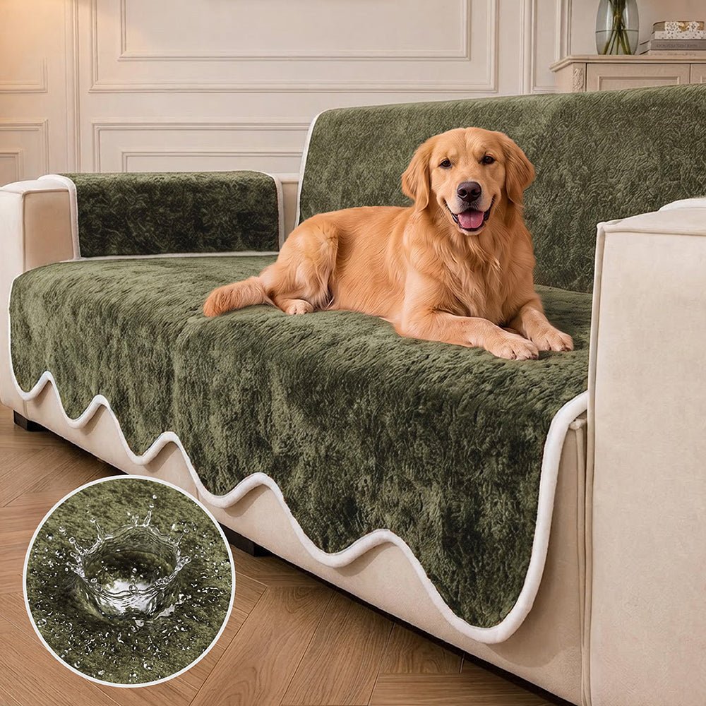 Waterproof Plush Velvet Contrast Wavy Edge Couch Cover - Pawtique