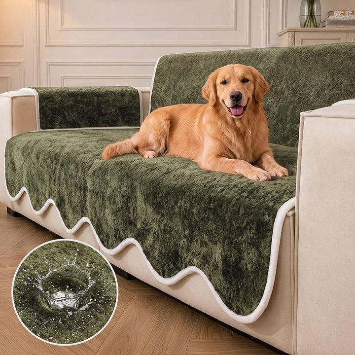 Waterproof Plush Velvet Contrast Wavy Edge Couch Cover - Pawtique